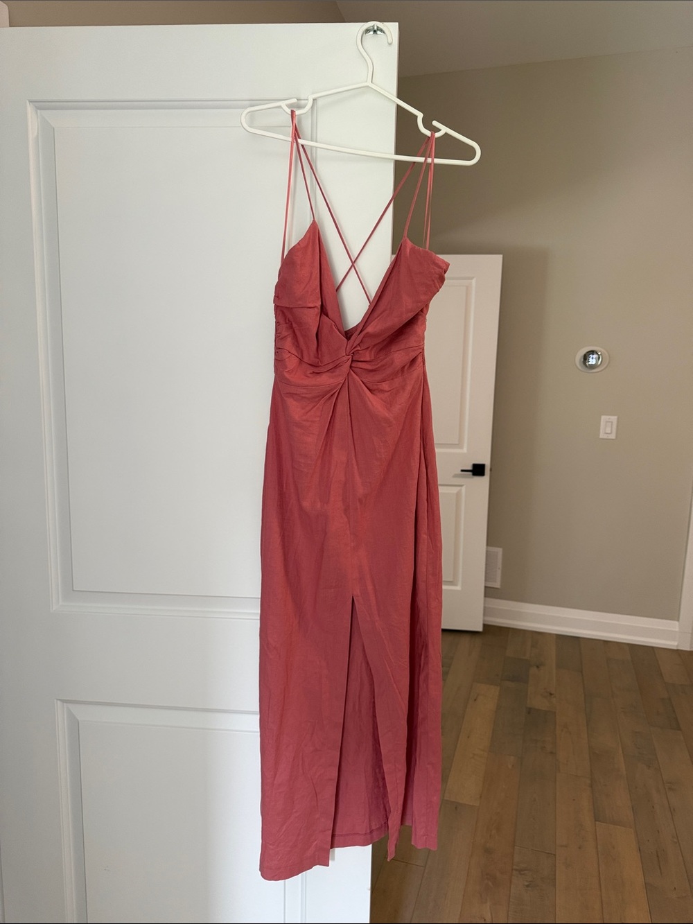 Zara Rosewood Twist-Front Spaghetti Strap Midi Dress